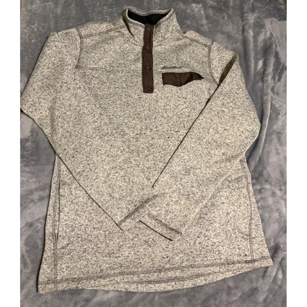Eddie Bauer Mens Tall TL Gray Heather Quarter Snap Fleece Pullover Sweater Knit